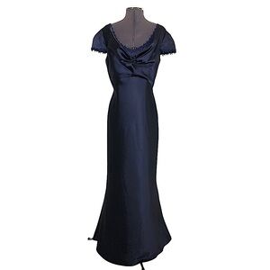 Eliza J New York Navy Cowl Neck Flower Trim Buttons Zíper Lined Maxi Dress 14